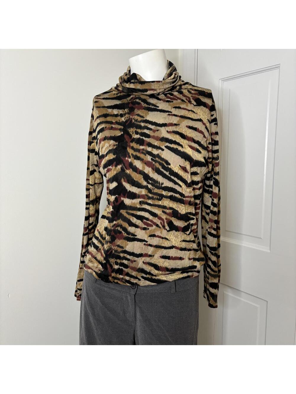 LR S Vtg Silk Blend Tiger Graphic Turtleneck